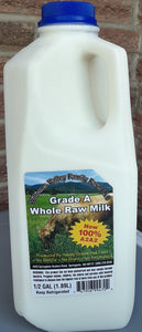 WV 100% A2 Grass-fed Raw Cow Milk 1/2 Gallon